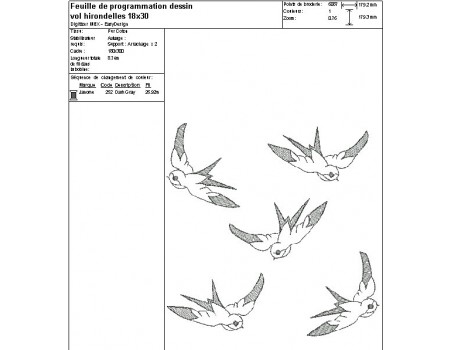 Motif de broderie machine vol d' hirondelles