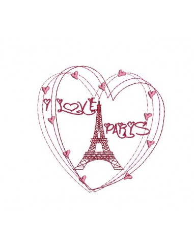 Motif de broderie machine  coeur Paris tour eiffel 