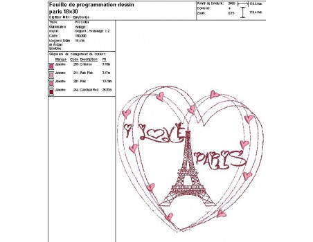 Motif de broderie machine  coeur Paris tour eiffel 