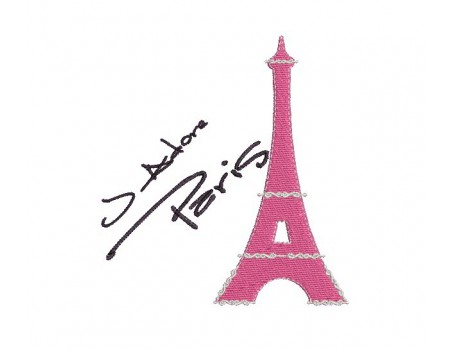 Motif de broderie machine J'Adore Paris tour eiffel 