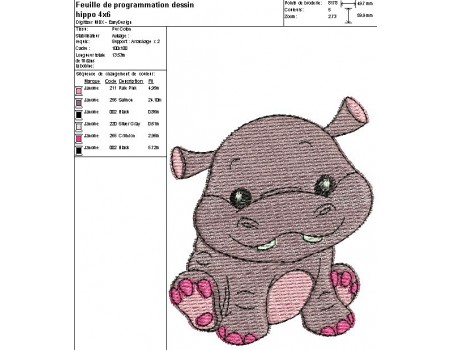 Motif de broderie machine hippopotame