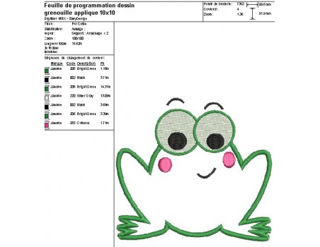 Motif de broderie machine grenouille appliquée