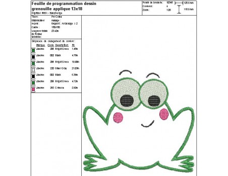 Motif de broderie machine grenouille appliquée