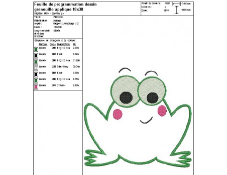 Motif de broderie machine grenouille appliquée