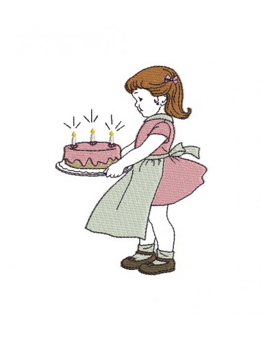 Instant download machine embroidery design vintage birthday little girl 