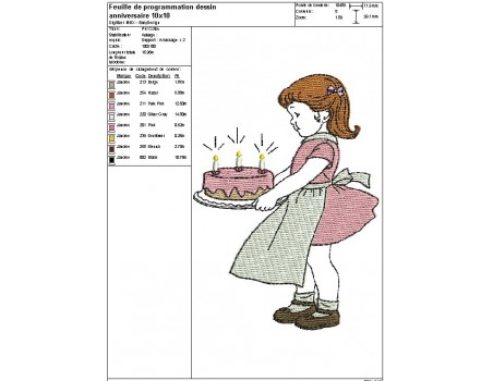 Instant download machine embroidery design vintage birthday little girl 