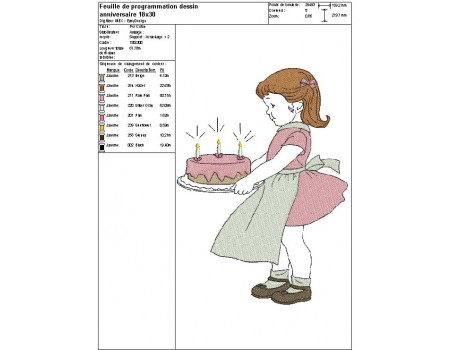 Instant download machine embroidery design vintage birthday little girl 