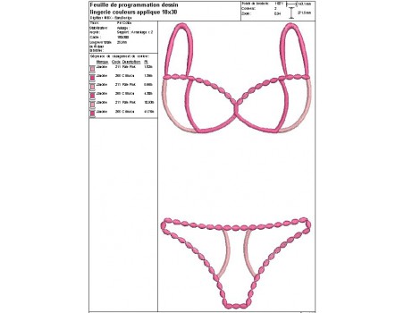 Motif de broderie machine lingerie couleurs appliquée