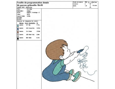 Instant download machine embroidery  design boy drawing on the wall