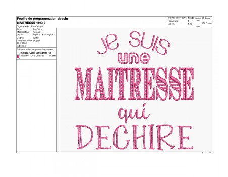 Motif de broderie machine maîtresse qui déchire