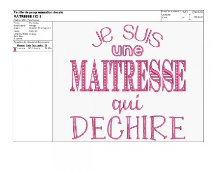 Motif de broderie machine maîtresse qui déchire