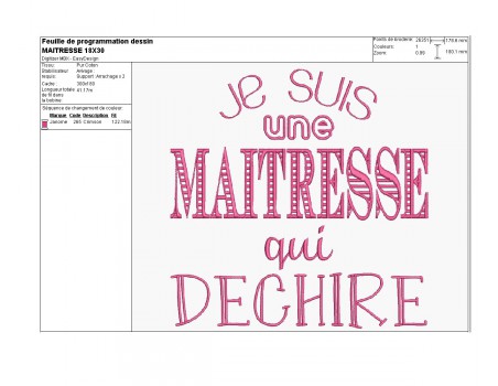 Motif de broderie machine maîtresse qui déchire