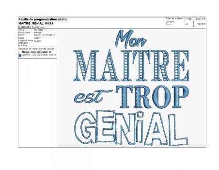 Motif de broderie machine mon maître est trop génial