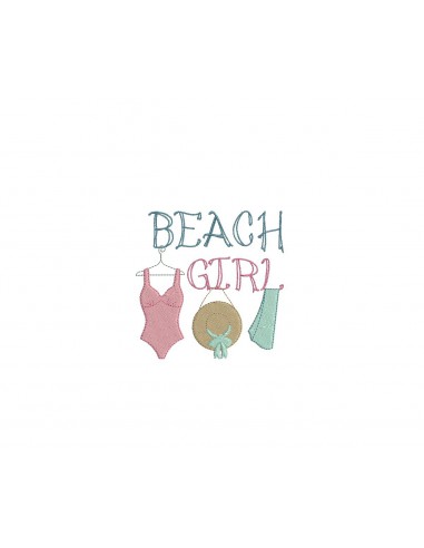 Instant download machine embroidery beach girl