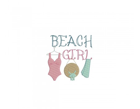 Instant download machine embroidery beach girl