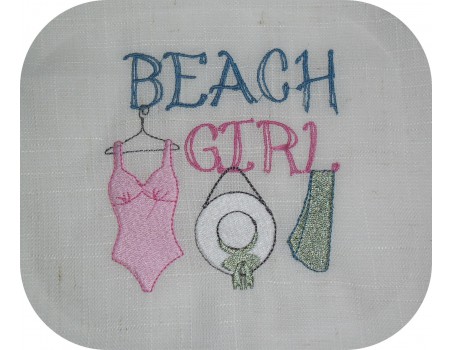 Instant download machine embroidery beach girl