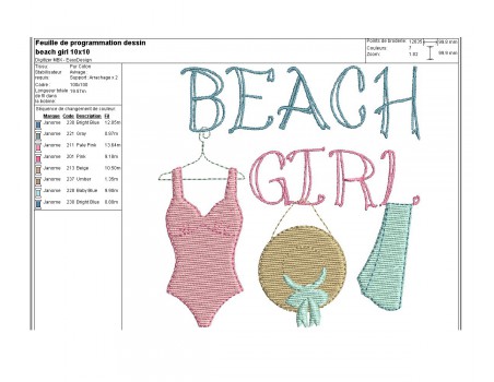 Instant download machine embroidery beach girl