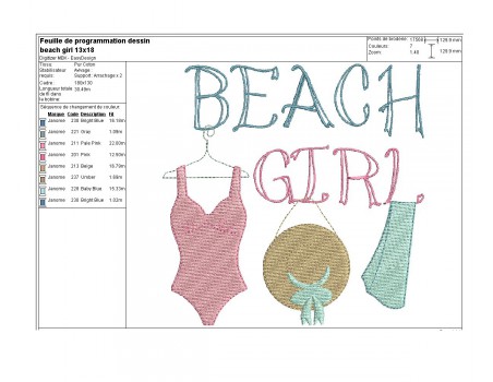 Instant download machine embroidery beach girl