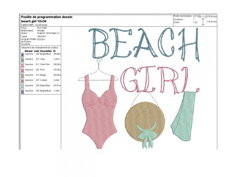 Instant download machine embroidery beach girl