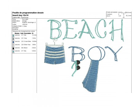 Instant download machine embroidery beach boy