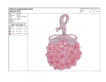 Motif de broderie machine hortensia