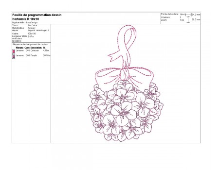 Motif de broderie hortensia redwork