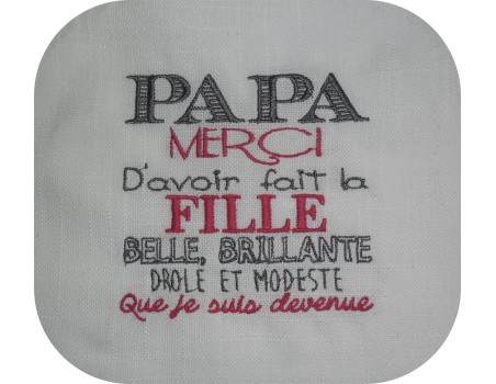 Motif de broderie machine texte humour fille parfaite