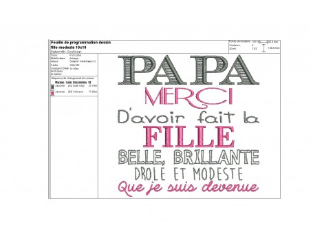 Motif de broderie machine texte humour fille parfaite