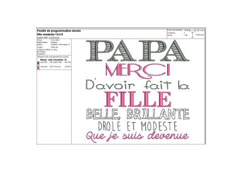 Motif de broderie machine texte humour fille parfaite