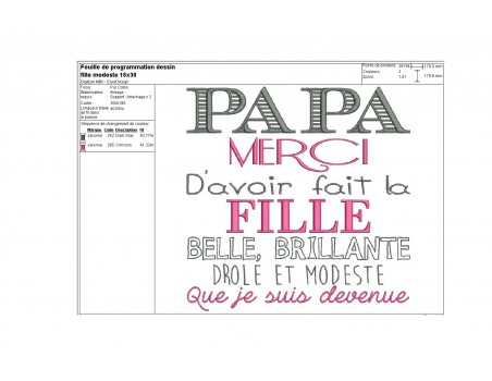 Motif de broderie machine texte humour fille parfaite