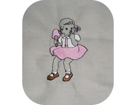 Motif de broderie machine petite fille vintage mangeant sa glace