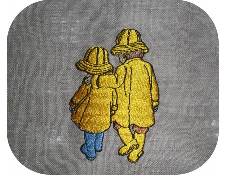 Motif de broderie machine enfants vintage  en ciré jaune
