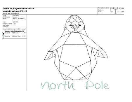 Motif de broderie machine pingouin pôle nord