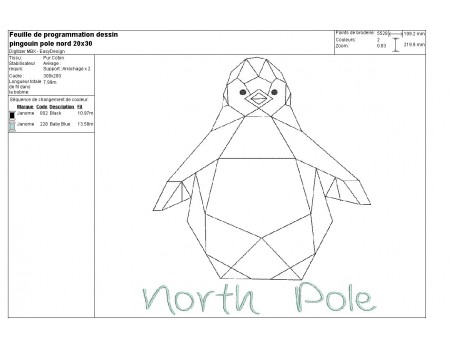 Motif de broderie machine pingouin pôle nord