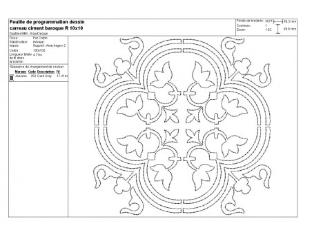 Motif de broderie machine carreau de ciment baroque en redwork