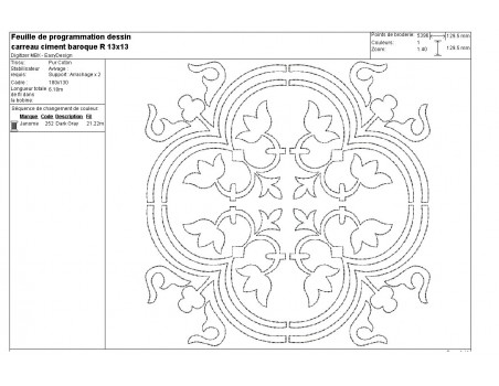 Motif de broderie machine carreau de ciment baroque en redwork