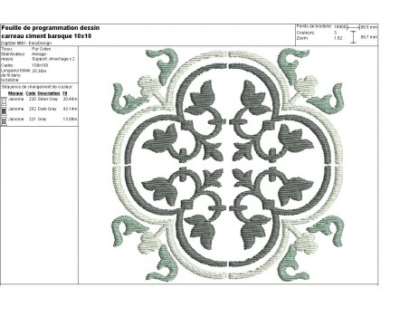 Motif de broderie machine carreau de ciment baroque