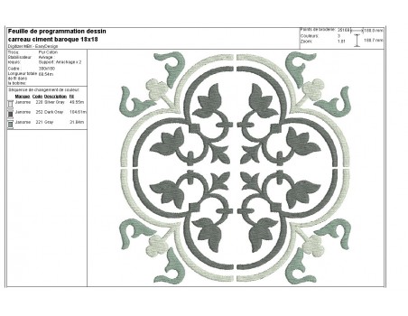 Motif de broderie machine carreau de ciment baroque