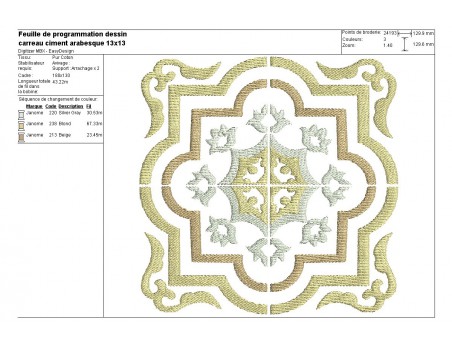 Instant download machine embroidery design arabesque Cement tile