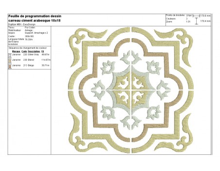 Motif de broderie machine carreau de ciment arabesque