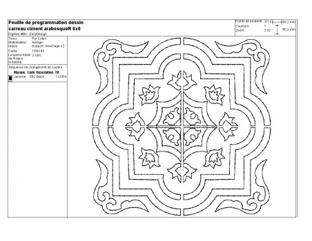 Motif de broderie machine carreau de ciment arabesque en redwork