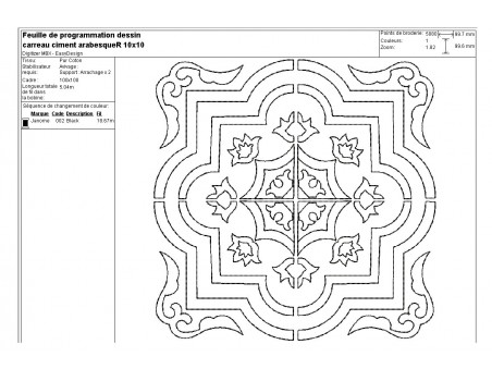 Motif de broderie machine carreau de ciment arabesque en redwork