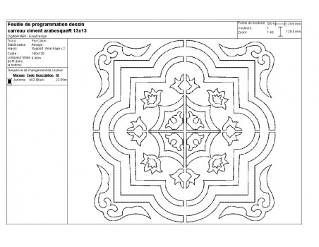 Motif de broderie machine carreau de ciment arabesque en redwork