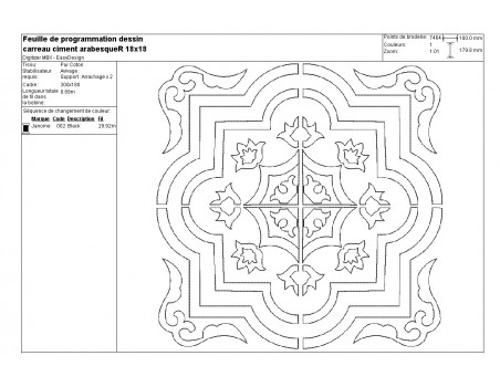 Motif de broderie machine carreau de ciment arabesque en redwork