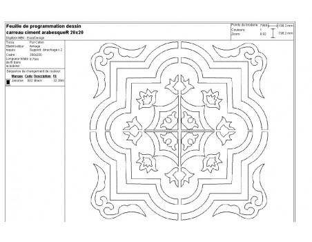 Motif de broderie machine carreau de ciment arabesque en redwork