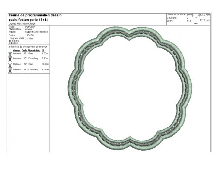 Motif de broderie machine cadre volute perlé