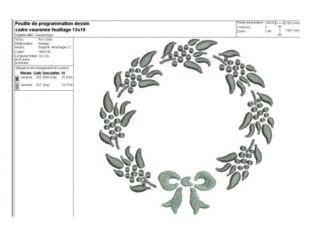 Motif de broderie machine cadre couronne feuillage