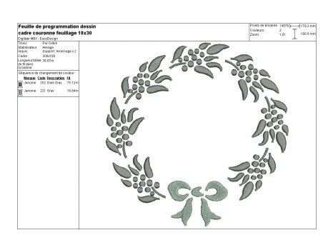 Motif de broderie machine cadre couronne feuillage