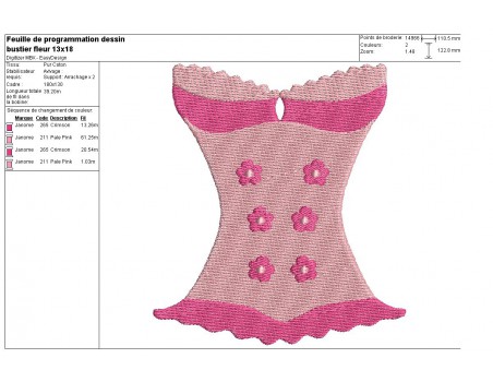 Motif de broderie machine lingerie bustier fleurs