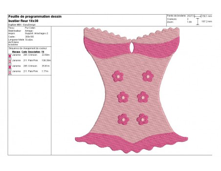 Motif de broderie machine lingerie bustier fleurs